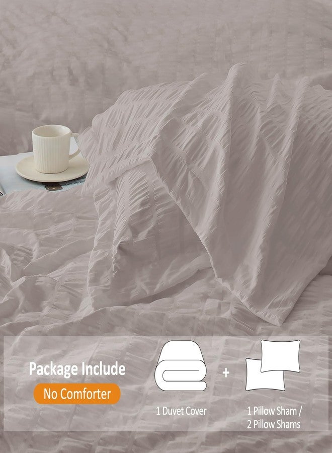 Cozyide Light Grey Twin Duvet Cover, 2 Pieces Bedding Duvet Covers, Soft Breathable Seersucker Duvet Cover Set with Zipper Closure and Corner Ties (1 Duvet Cover 68"x90" + 1 Pillow Sham 20"x26") - Image 3