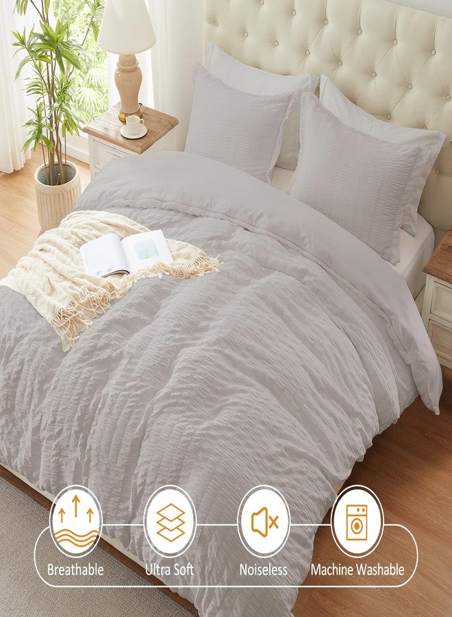 Cozyide Light Grey Twin Duvet Cover, 2 Pieces Bedding Duvet Covers, Soft Breathable Seersucker Duvet Cover Set with Zipper Closure and Corner Ties (1 Duvet Cover 68"x90" + 1 Pillow Sham 20"x26") - Image 2