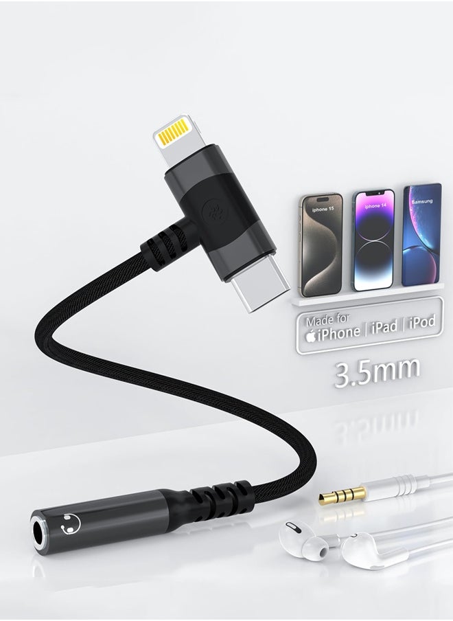 Generic - 2 in 1 audio adapter，lightning and USB C to 3.5mm headphone jack audio converter adapter DAC digital chip suitable for iPhone and Huawei, Sumsung,  xiaomi phones - Image 1