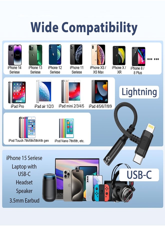 Generic - 2 in 1 audio adapter，lightning and USB C to 3.5mm headphone jack audio converter adapter DAC digital chip suitable for iPhone and Huawei, Sumsung,  xiaomi phones - Image 1