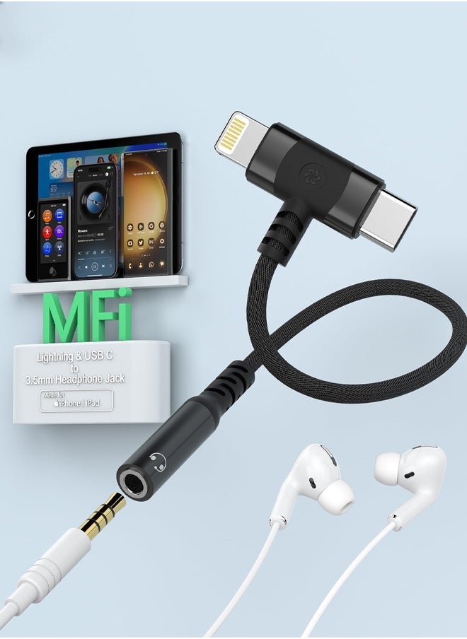 Generic - 2 in 1 audio adapter，lightning and USB C to 3.5mm headphone jack audio converter adapter DAC digital chip suitable for iPhone and Huawei, Sumsung,  xiaomi phones - Image 1