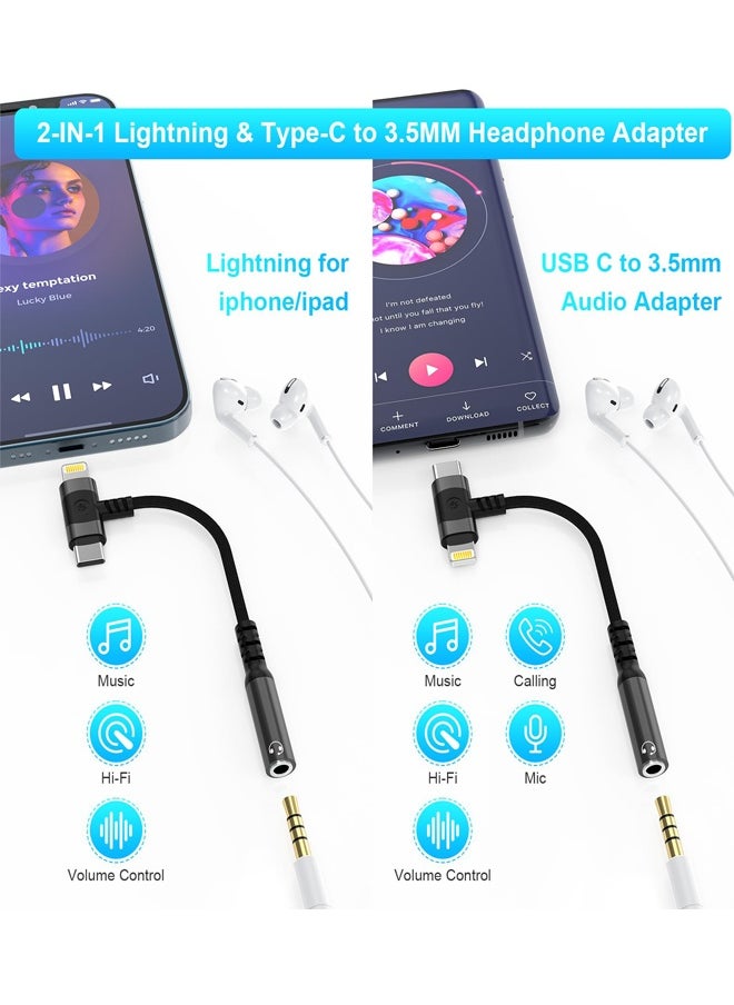 Generic - 2 in 1 audio adapter，lightning and USB C to 3.5mm headphone jack audio converter adapter DAC digital chip suitable for iPhone and Huawei, Sumsung,  xiaomi phones - Image 1
