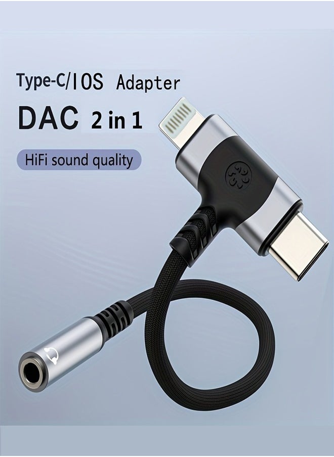 Generic - 2 in 1 audio adapter，lightning and USB C to 3.5mm headphone jack audio converter adapter DAC digital chip suitable for iPhone and Huawei, Sumsung,  xiaomi phones - Image 1
