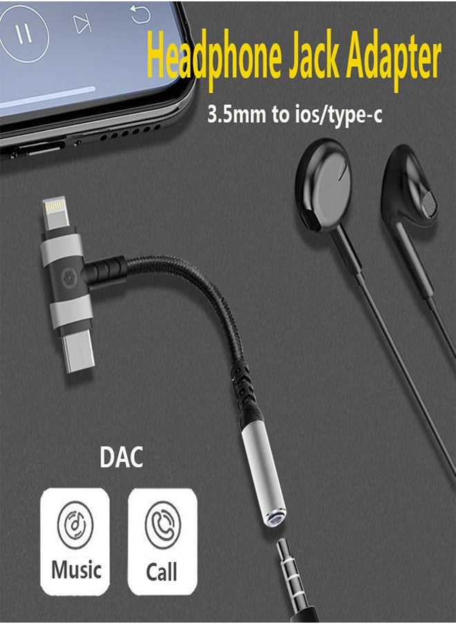 Generic - 2 in 1 audio adapter，lightning and USB C to 3.5mm headphone jack audio converter adapter DAC digital chip suitable for iPhone and Huawei, Sumsung,  xiaomi phones - Image 1