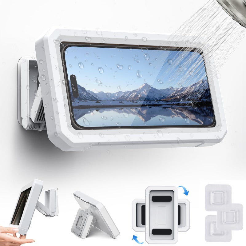 Aourxiv Shower Phone Holder Waterproof480 Rotatable MultiAngle Adjustable Wall Mounted Phone Holder for Bathroom Bathtub Kitchen Mirror Compatible with All 47 Smartphones - Image 3