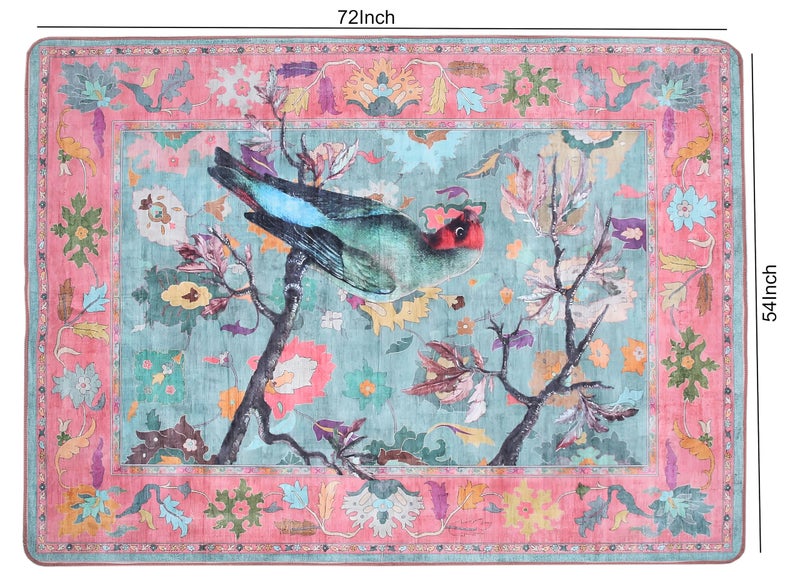 AAZEEM Washable Non-Slip Carpet for Living Room Bedroom Bohemian Low-Pile Printed Indoor Accent Stain Resistant Non-shed Carpet for Home Office Décor |Green Parrot Color|4 X 6 feet - Image 5