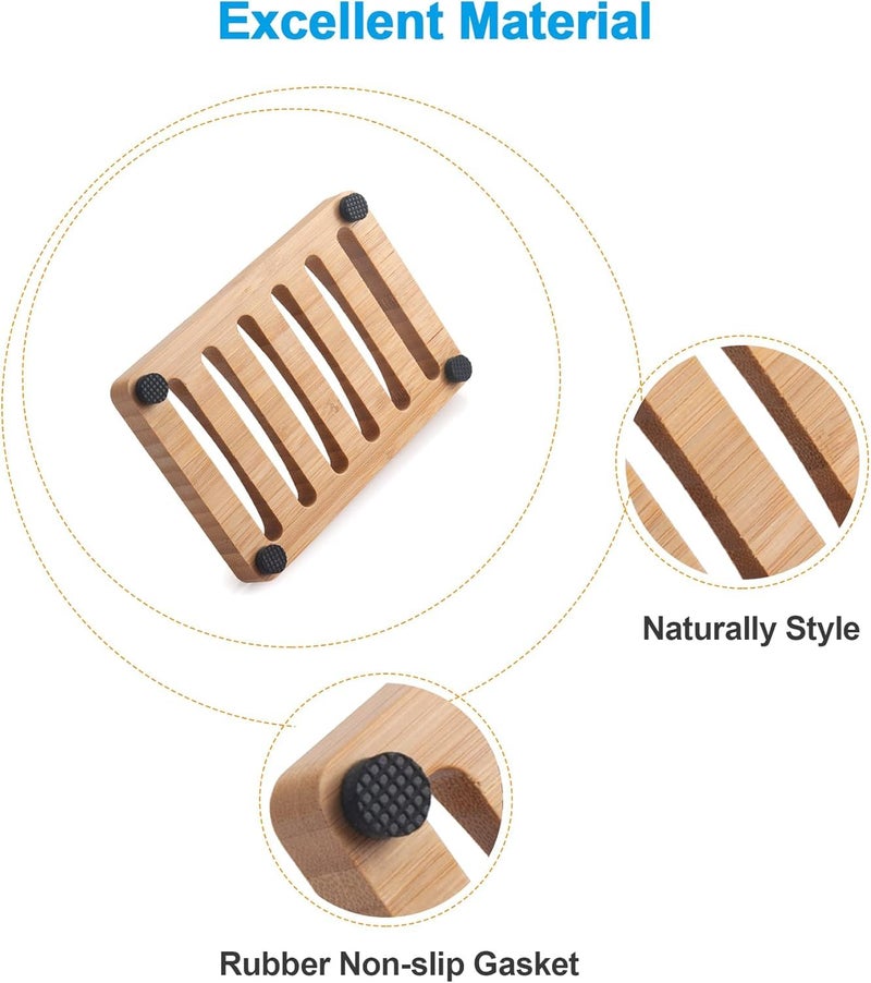 AmazerBath Soap Holder Soap Dish, Bamboo Soap Dish, 2 Pack Wood Soap Holder, Bar Soap Holder for Shower, Soap Tray Self Draining, Soap Saver for Shower, Bathroom, Kitchen(Natural Color) - Image 5
