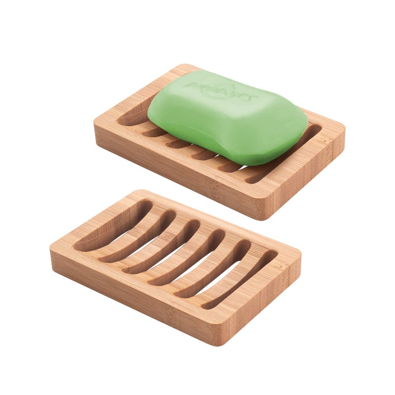 AmazerBath Soap Holder Soap Dish, Bamboo Soap Dish, 2 Pack Wood Soap Holder, Bar Soap Holder for Shower, Soap Tray Self Draining, Soap Saver for Shower, Bathroom, Kitchen(Natural Color) - Image 1