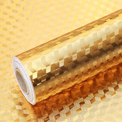 Ad Fresh 2 m Aluminium Foil Stickers, Oil Proof, Kitchen Backsplash Wallpaper Self-Adhesive Wall Sticker (Golden Plan, 60 cm x 300 cm (3 Meter)) - Image 1