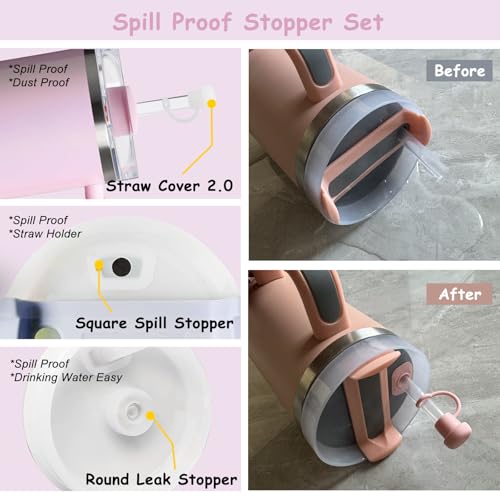 vikgle Stanley Cup Accessories Set,Including 2 Pcs 0.4in Straw Cover, 1 Silicone Spill-Proof Stopper Set of 3, 1 Cute Maple Handle Charm, 1 Silicone Boot Fits Stanley 40&30 Oz Tumbler (Peony 2.0) - Image 5