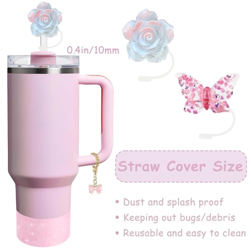 vikgle Stanley Cup Accessories Set,Including 2 Pcs 0.4in Straw Cover, 1 Silicone Spill-Proof Stopper Set of 3, 1 Cute Maple Handle Charm, 1 Silicone Boot Fits Stanley 40&30 Oz Tumbler (Peony 2.0) - Image 2