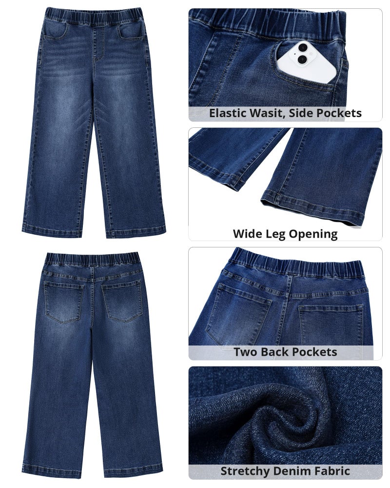 GRAPENT High Waisted Wide Leg Jeans Denim Capris for Women Stretch Women's Pull on Pants Jeans for Spring Stretchy Wide Leg Cropped Pants for Summer Color Darkness Blue Medium Size 8 to 10 - Image 5