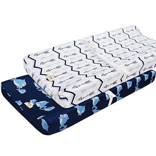 BlueSnail Print Changing pad Cover Set 2PK, Breathable and Comfortable Changing Pad Cover for Boys and Girls (Navy+ Navy) - Image 1