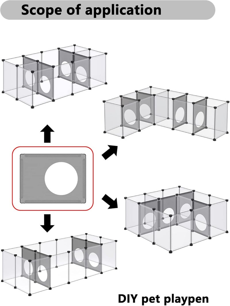 DINMO 4 Pcs Plastic Panel with Games Holes Design, 11.8" x 15.7", for DIY Small Animal Playpen and Cube Storage Unit, Grey Transparent - Image 5