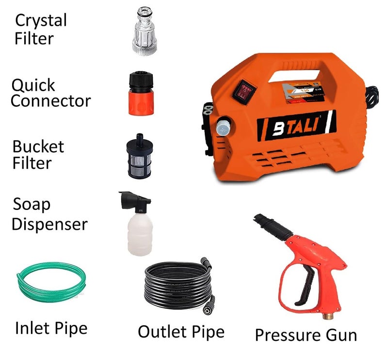 BTALI High Pressure Washer 1600 Watt 130 Bar with Hydraulic Outlet Hose and Heavy Gun Pressure Washer - Image 2