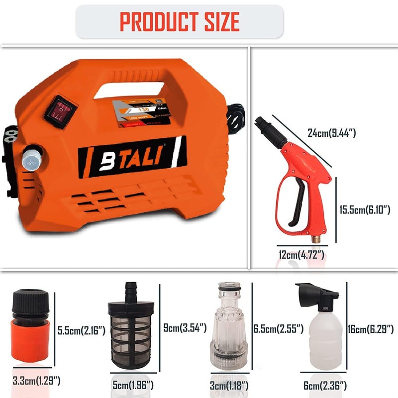 BTALI High Pressure Washer 1600 Watt 130 Bar with Hydraulic Outlet Hose and Heavy Gun Pressure Washer - Image 4