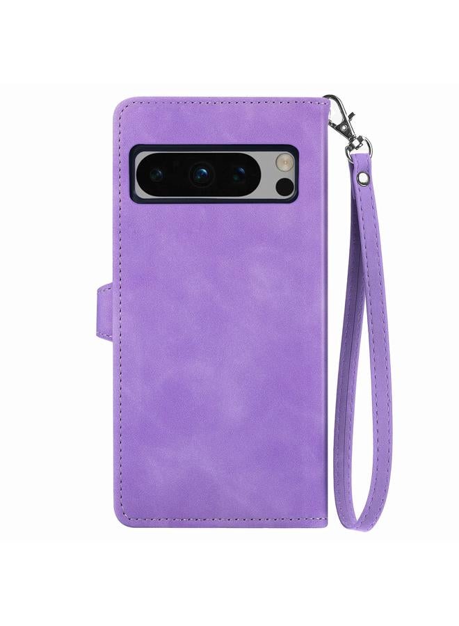 جرين تايجر جراب هاتف Google Pixel 8 Pro مصنوع من الجلد بسحاب منقوش عليه زهور - Image 3