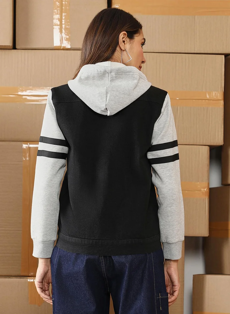 Pinacolada  Women's Midnight Black & Cloud Grey Dark-Wash Block Denim Jacket for Women | Best Price UAE