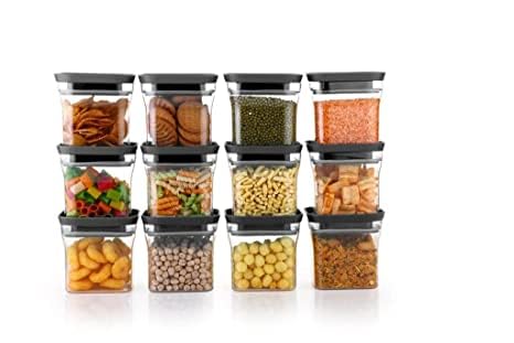 Kitchwell Unbreakable Kitkat Square Plastic Containers Set for Kitchen, Grocery Storage, 600 ML, Air-Tight (Black, 6) - Image 1