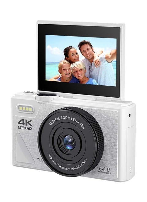كاميرا رقمية صغيرة بتصميم كلاسيكي بدقة 64 ميجابكسل – تدعم تصوير 4K UHD، شاشة قابلة للقلب بزاوية 180°， تكبير رقمي 18x، وتشمل بطاقة ذاكرة 32GB، كاميرا لاسلكية مثالية لتصوير فيديوهات اليوتيوب