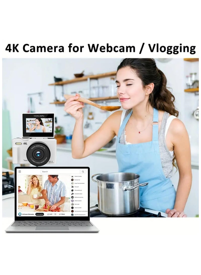 أسيف - كاميرا رقمية صغيرة بتصميم كلاسيكي بدقة 64 ميجابكسل – تدعم تصوير 4K UHD، شاشة قابلة للقلب بزاوية 180°， تكبير رقمي 18x، وتشمل بطاقة ذاكرة 32GB، كاميرا لاسلكية مثالية لتصوير فيديوهات اليوتيوب - Image 1