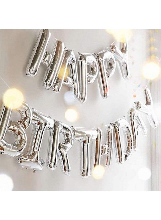 TONIFUL Silver Happy Birthday Balloons Banner, 16 Inch Mylar Foil Letters Sign Bunting Reusable for Girls Boys Kids & Adults Birthday Decorations Party Supplies - Image 3