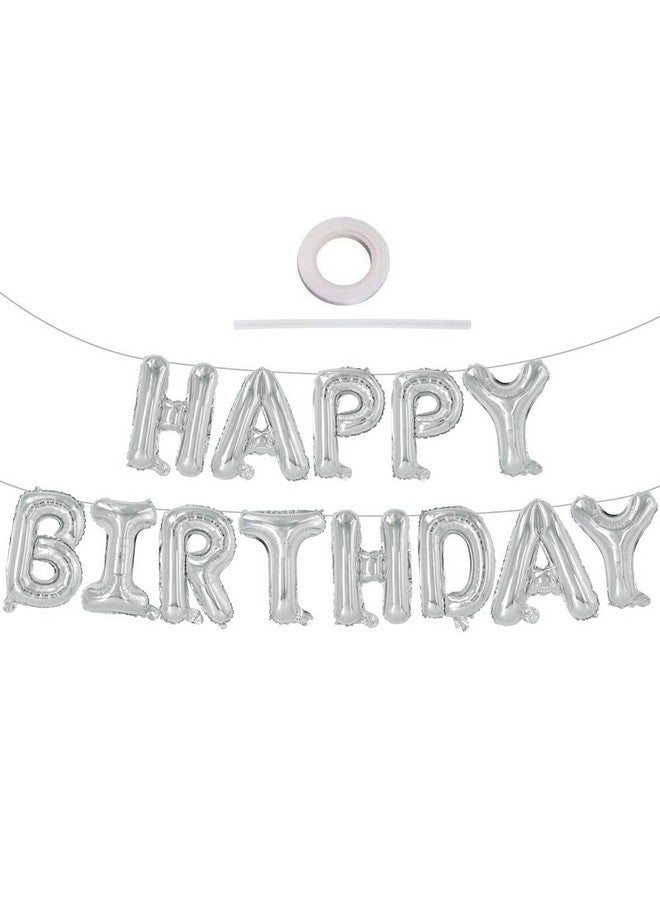 TONIFUL Silver Happy Birthday Balloons Banner, 16 Inch Mylar Foil Letters Sign Bunting Reusable for Girls Boys Kids & Adults Birthday Decorations Party Supplies - Image 1