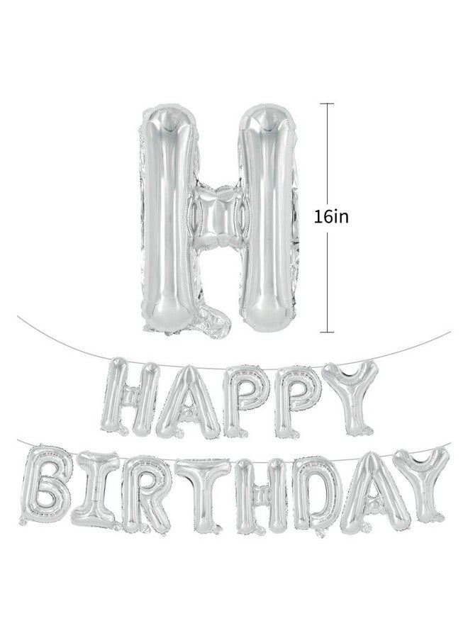 TONIFUL Silver Happy Birthday Balloons Banner, 16 Inch Mylar Foil Letters Sign Bunting Reusable for Girls Boys Kids & Adults Birthday Decorations Party Supplies - Image 2
