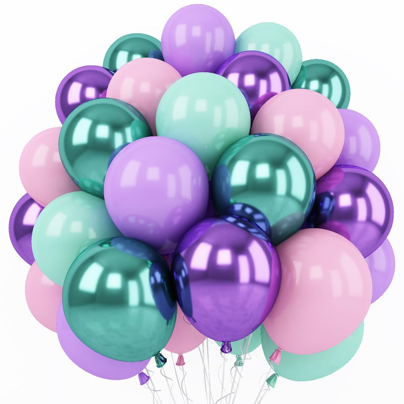 Togvu Mermaid Party Balloon Set 60 Packs 12 Inches Metallic Purple Pink Green Blue Latex Balloons for Girls Birthday Decoration Baby Shower Birthday Under The Sea Decorations QQ5023 - Image 2