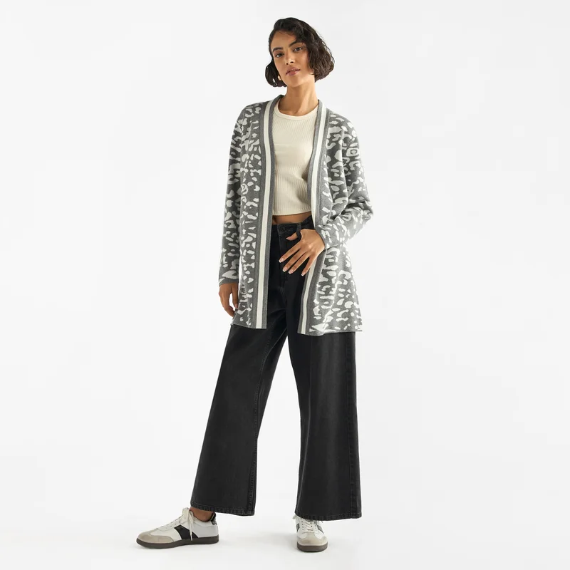 سبلاش فيڤ كارديجان بارز الملمس مفتوح من الأمام بأكمام طويلة