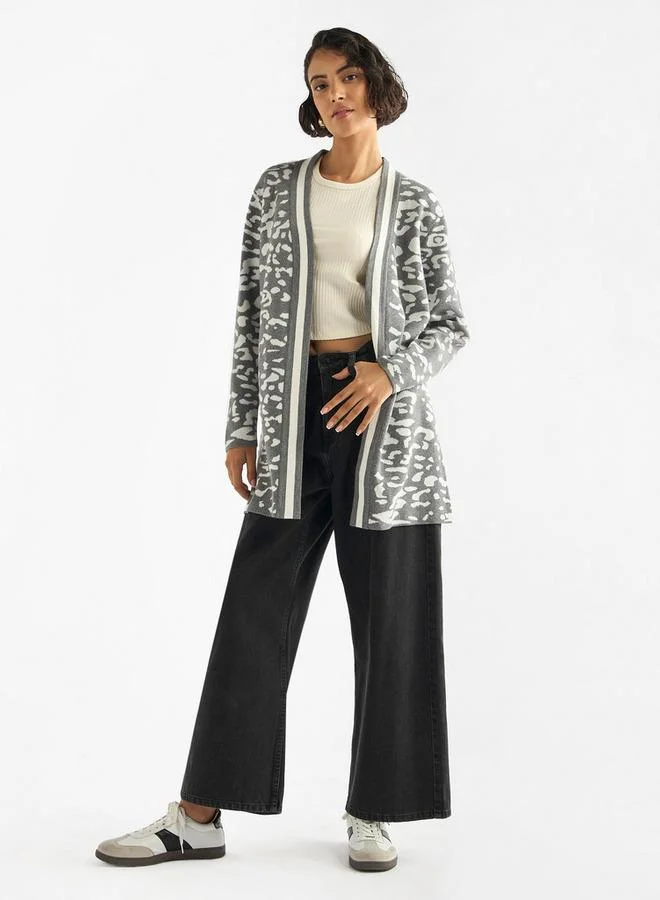 Splash FAV Textured Open Front Cardigan with Long Sleeves