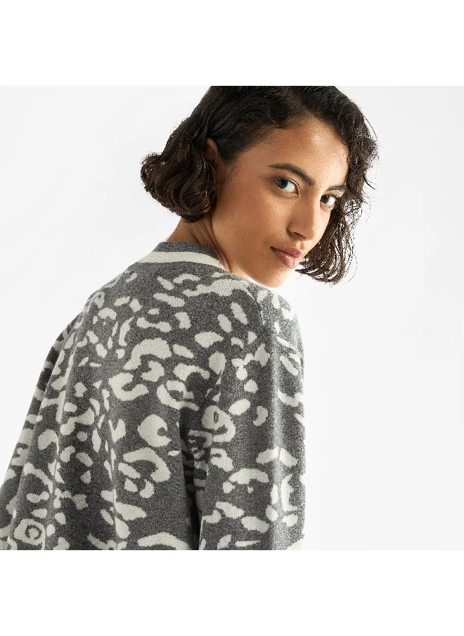 FAV Textured Open Front Cardigan with Long Sleeves