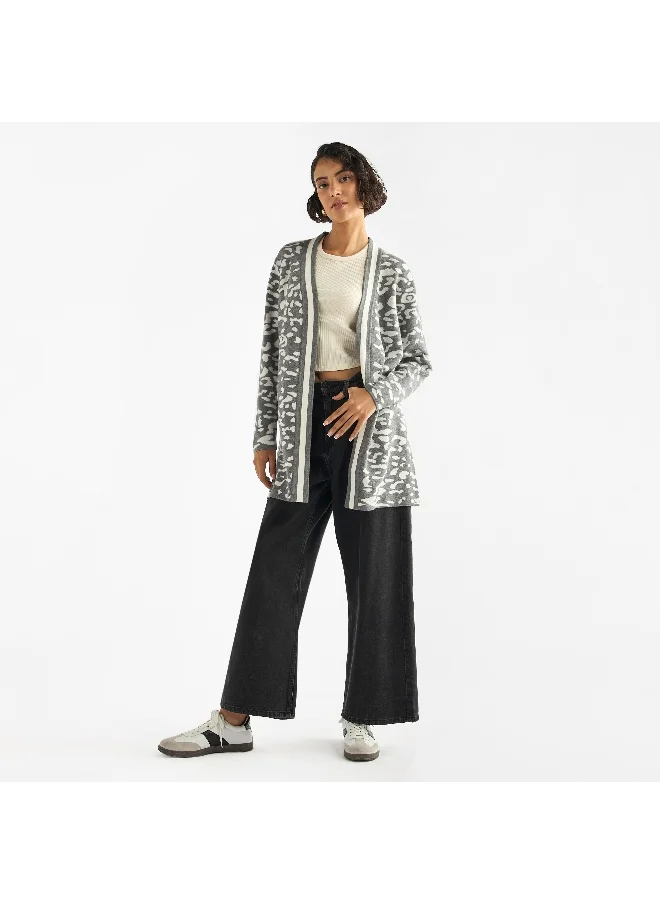 FAV Textured Open Front Cardigan with Long Sleeves