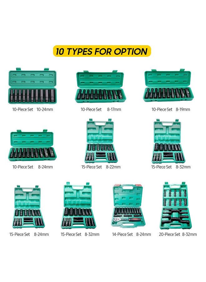 Generic - 1/2Inch Drive Hex Impact Socket Set 20-Piece Deep Socket Metric Sizes 8-32mm CR-V Material with Storage Box - Image 1