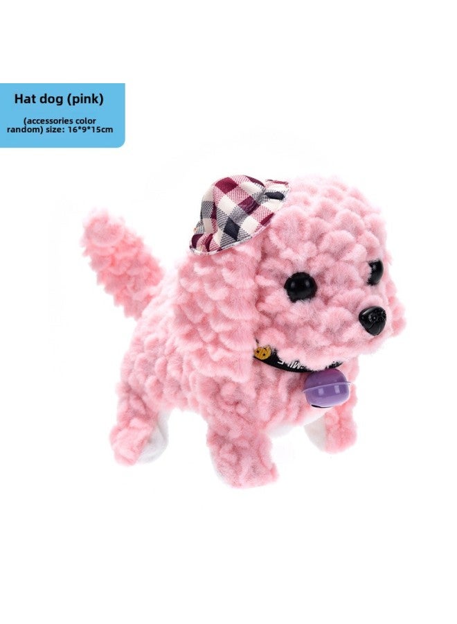 Simulation Of Lamb Fleece Electric Dog Wearing A Hat Bell When The Doll Dog Can Walk Can Call The Shaking Head Tail Dog Children's Gift-Color:Plaid Dog Powder  - Image 1