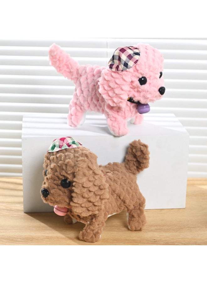 Simulation Of Lamb Fleece Electric Dog Wearing A Hat Bell When The Doll Dog Can Walk Can Call The Shaking Head Tail Dog Children's Gift-Color:Plaid Dog Powder  - Image 3
