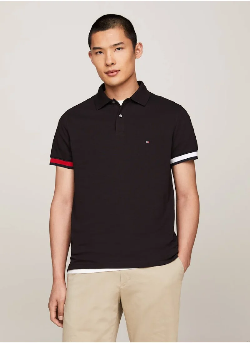 TOMMY HILFIGER Men's Hilfiger Flag Slim Fit Polo -  Stretch organic cotton, Black