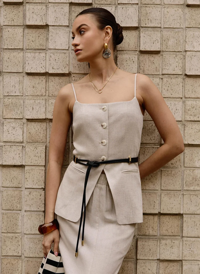 Lichi Straight linen maxi skirt with a slit cut
