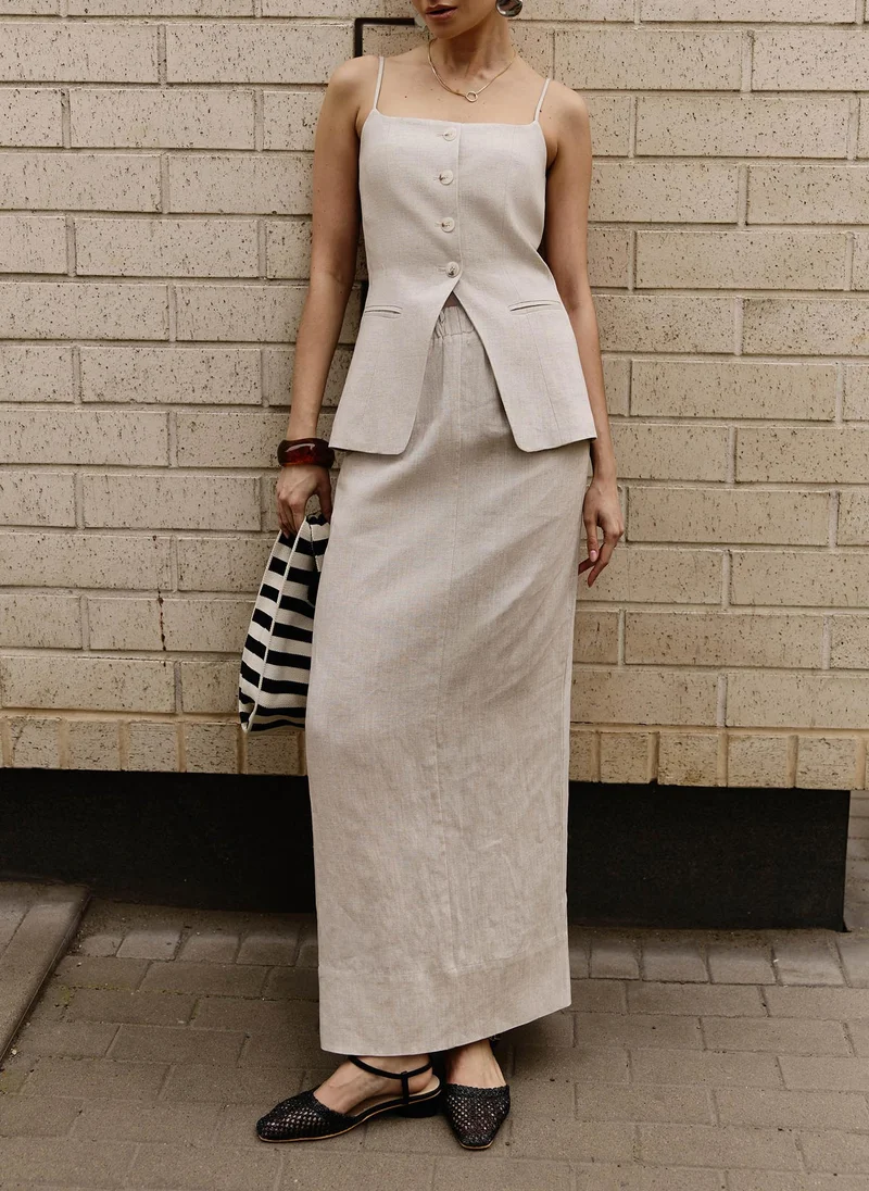 Lichi Straight linen maxi skirt with a slit cut