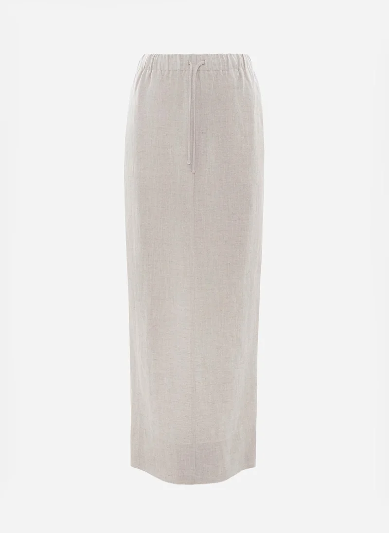 Lichi Straight linen maxi skirt with a slit cut