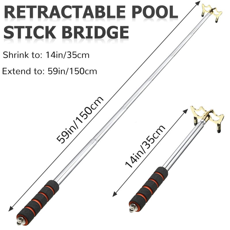 Skylety Pool Cue Snooker Stick Pool Table Accessories Retractable Billiards Cue Rest with Removable Brass Bridge Head (Low Bridge Head,Stainless Steel) - Image 3