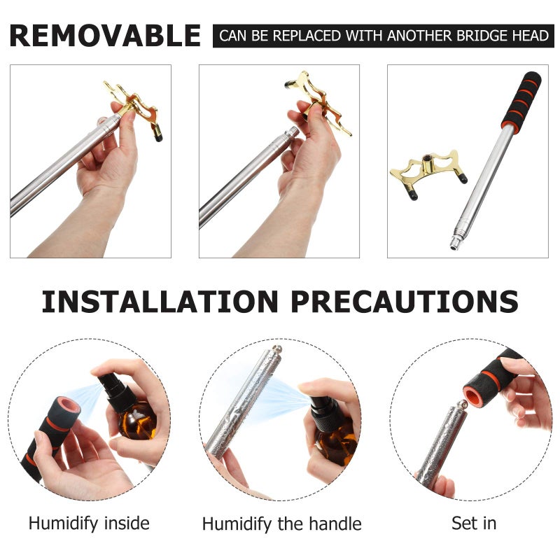 Skylety Pool Cue Snooker Stick Pool Table Accessories Retractable Billiards Cue Rest with Removable Brass Bridge Head (Low Bridge Head,Stainless Steel) - Image 4