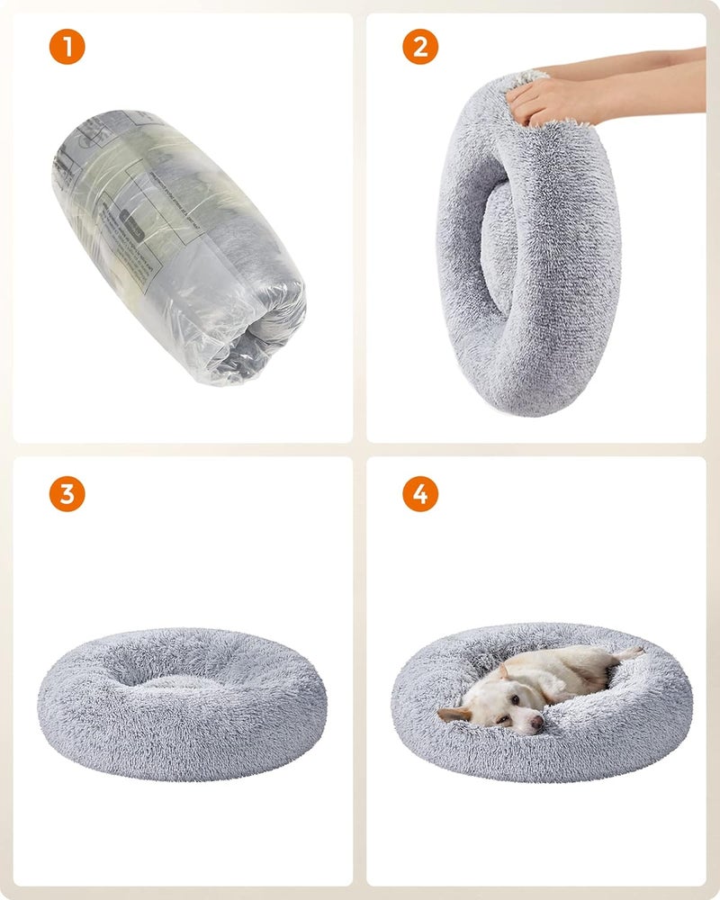 Feandrea Dog Bed, Donut Cat Bed, Fluffy Calming Pet Bed with Removable, Washable Cover, Soft Long Plush, 80 cm, Grey PGW040G01 - Image 4