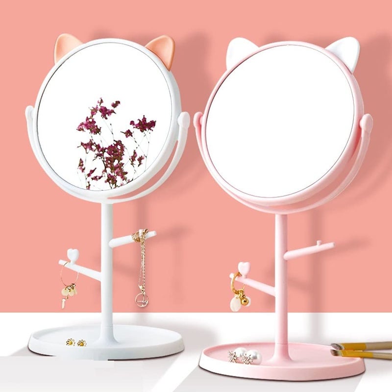 Mockery Desk Mirror in Cute Cat Ears Shape Vanity Mirror for You in Bathroom or Bedroom Desk Mirror for Makeup Freestanding Mirror Folding Design for Tabletop Pastel Pink - Image 5