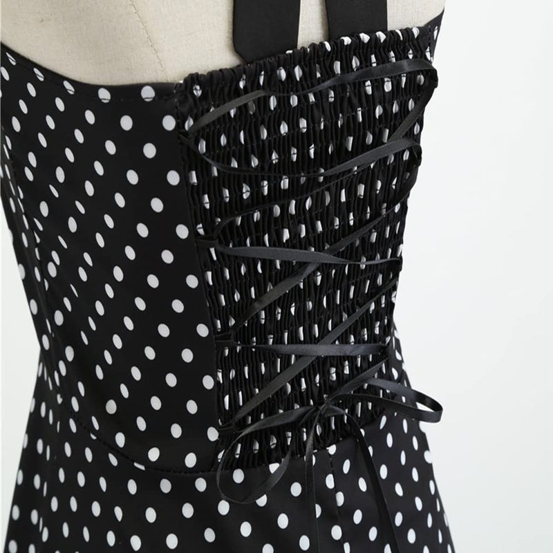 IKADEX Vintage Women 1950s Rockabilly Swing Dress Pinup 50s Retro Hepburn Style Halterneck A-Line Dresses #A: Black S - Image 4