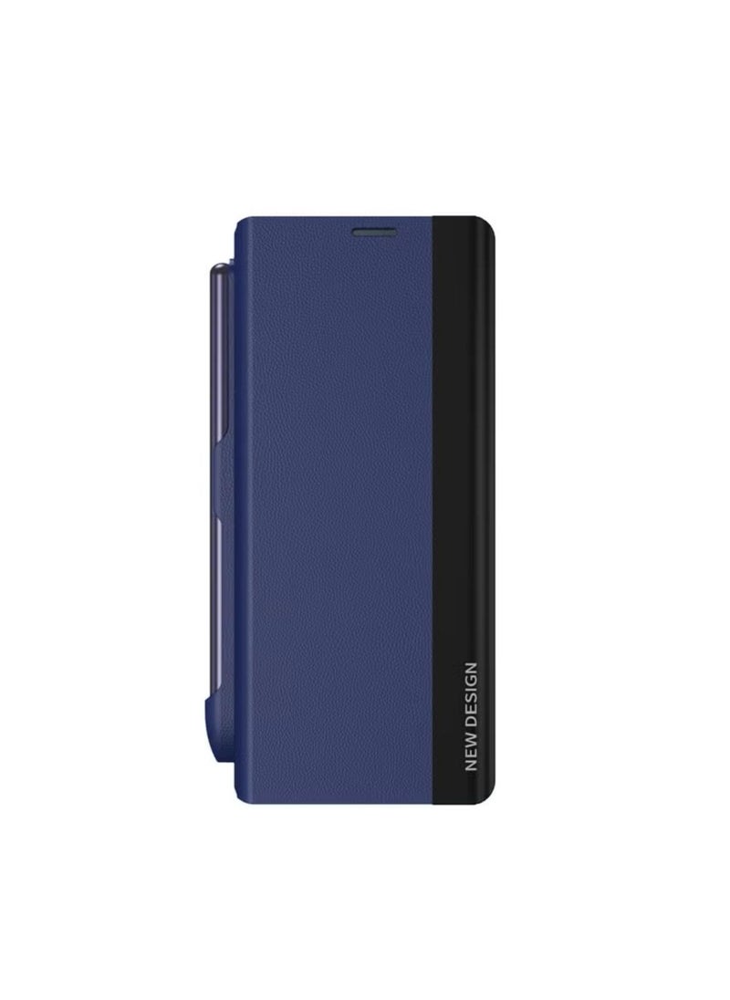 Generic Case for Samsung Galaxy Z Fold 3 with Stand Design and Pen Holder and Pen (Not Original Pen), Full Body Protection Flip Cover PU Leather, Genuine Leather Magnetic Anti-drop Protective Case (Blue)  - Image 2