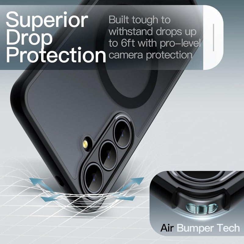 JETech Magnetic Case for Samsung Galaxy S25 FE, Compatible with MagSafe, Translucent Matte Back Shockproof Phone Cover (Black) - Image 4