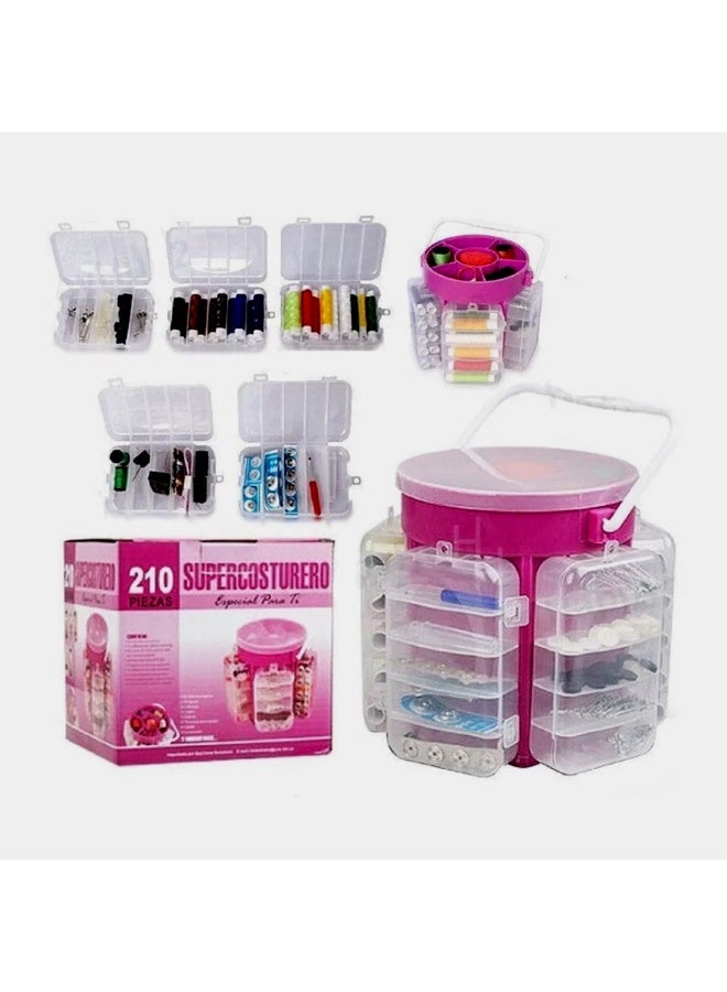 zoba Complete sewing kit with storage case, multi-layer thread organizer, sewing tool set with colored needles and threads, 210 pieces - Image 1