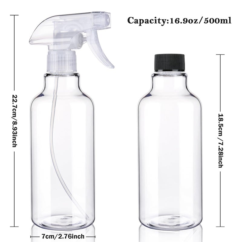 Hethyo Plastic Spray Bottles Empty Spray Bottle 16.9oz/500ml 2 Pack Heavy Duty Spraying Bottles Mist/Stream Water Bottle for Cleaning Solutions, Essential Oils, Hair (Clear) - Image 5