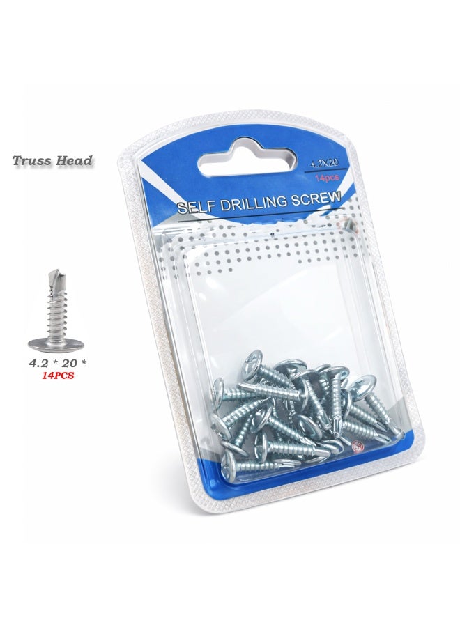 14-Piece Self-Drilling Truss Head Screws – 4.2x20mm Standard Thread – 410 Stainless Steel Fasteners for Woodwork, MDF & Light Metal Applications - Image 1